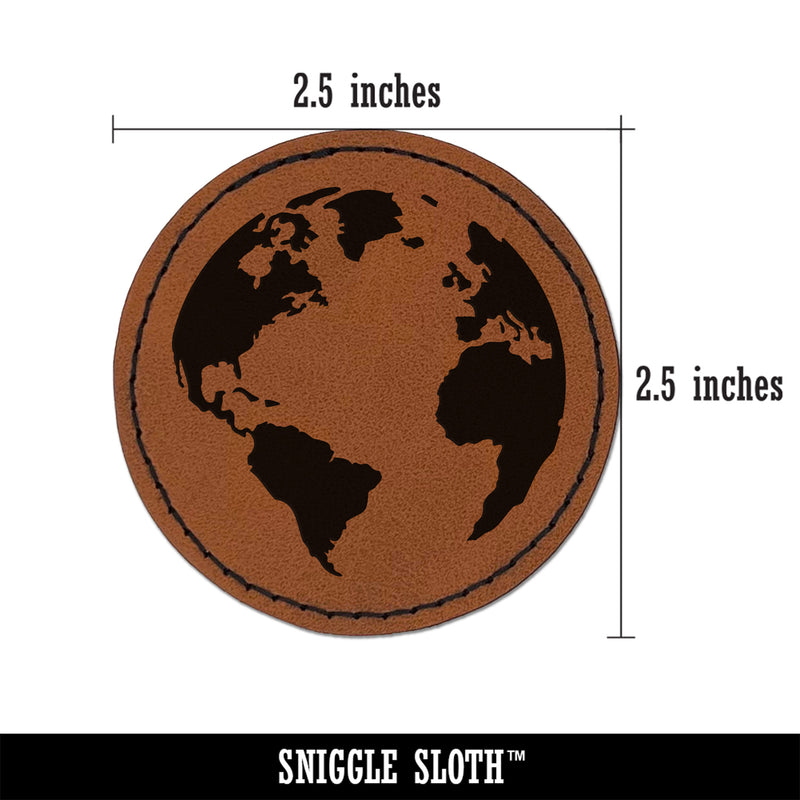 Globe of Earth Round Iron-On Engraved Faux Leather Patch Applique - 2.5"