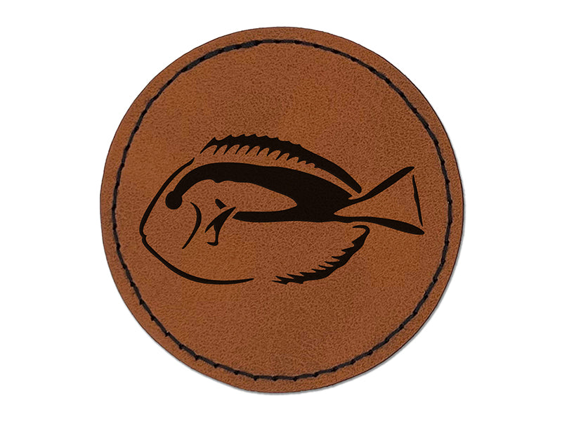 Pacific Regal Blue Tang Fish Round Iron-On Engraved Faux Leather Patch Applique - 2.5"