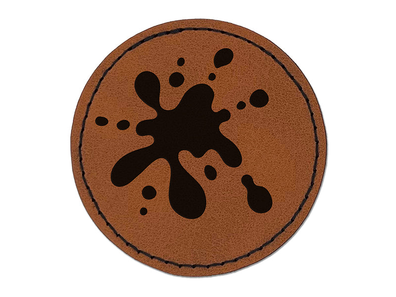 Paint Ink Blood Spatter Splat Drip Round Iron-On Engraved Faux Leather Patch Applique - 2.5"