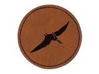 Pteranodon Dinosaur Round Iron-On Engraved Faux Leather Patch Applique - 2.5"