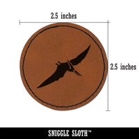 Pteranodon Dinosaur Round Iron-On Engraved Faux Leather Patch Applique - 2.5"