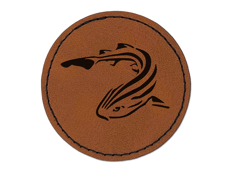 Pyjama Shark Striped Catshark Round Iron-On Engraved Faux Leather Patch Applique - 2.5"