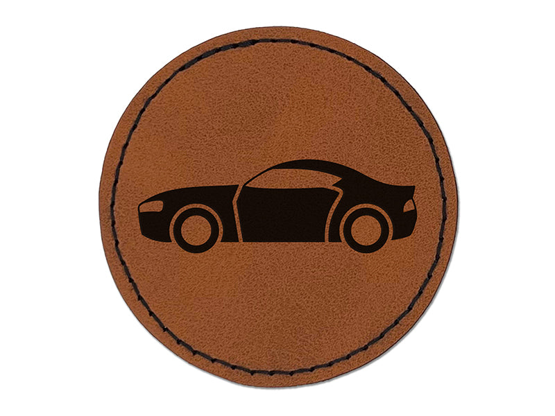 Sports Car Muscle Hot Rod Automobile Vehicle Round Iron-On Engraved Faux Leather Patch Applique - 2.5"