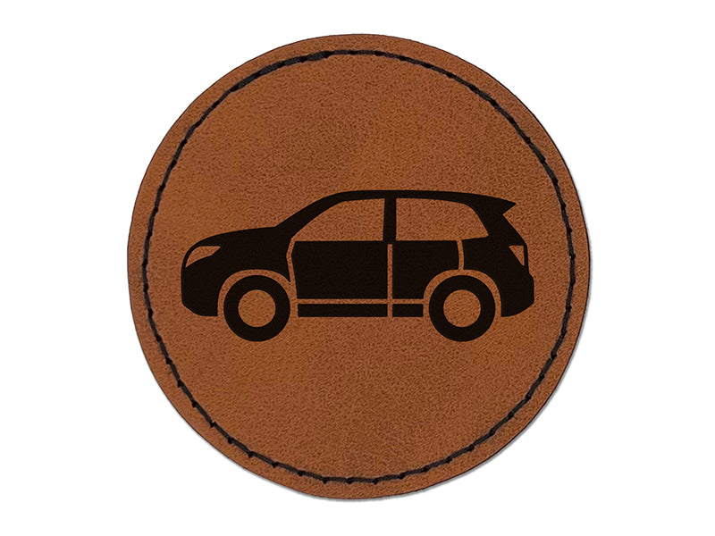 SUV Sports Utility Automobile Vehicle Round Iron-On Engraved Faux Leather Patch Applique - 2.5"