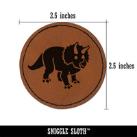 Triceratops Dinosaur Round Iron-On Engraved Faux Leather Patch Applique - 2.5"