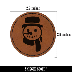 Snowman Face with Scarf Winter Round Iron-On Engraved Faux Leather Patch Applique - 2.5"