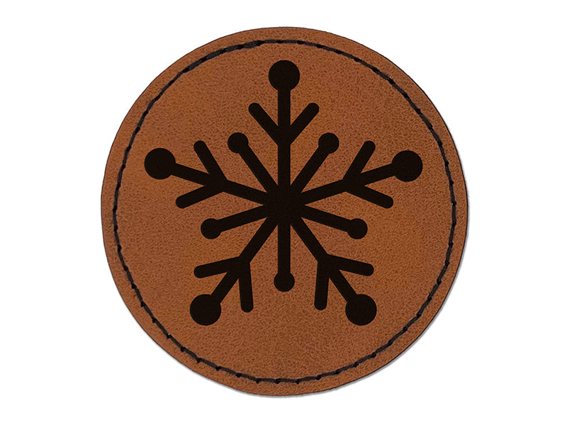 Star Snowflake Winter Round Iron-On Engraved Faux Leather Patch Applique - 2.5"