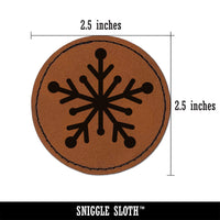 Star Snowflake Winter Round Iron-On Engraved Faux Leather Patch Applique - 2.5"
