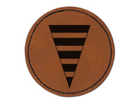 Thick Striped Pennant Round Iron-On Engraved Faux Leather Patch Applique - 2.5"