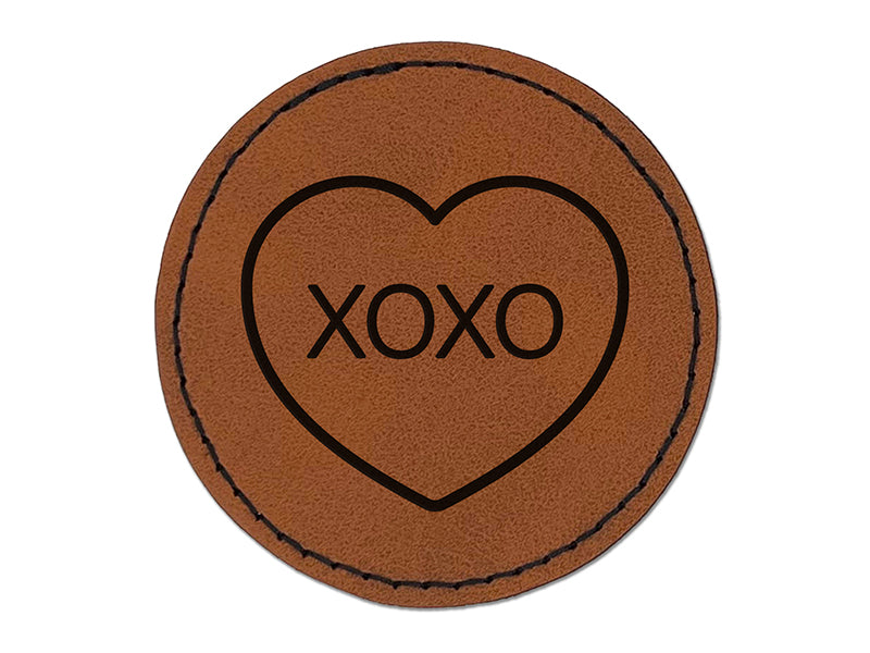 XOXO Conversation Heart Love Valentine's Day Round Iron-On Engraved Faux Leather Patch Applique - 2.5"