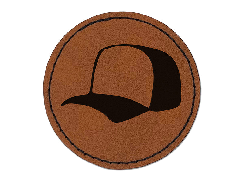 Baseball Cap Trucker Hat Sports Round Iron-On Engraved Faux Leather Patch Applique - 2.5"