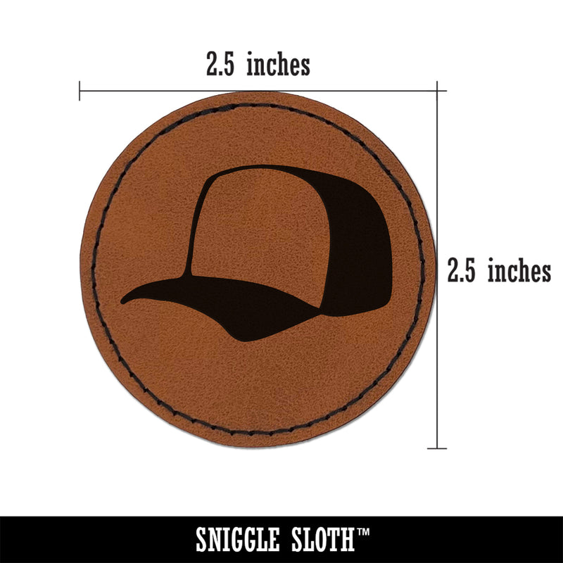 Baseball Cap Trucker Hat Sports Round Iron-On Engraved Faux Leather Patch Applique - 2.5"