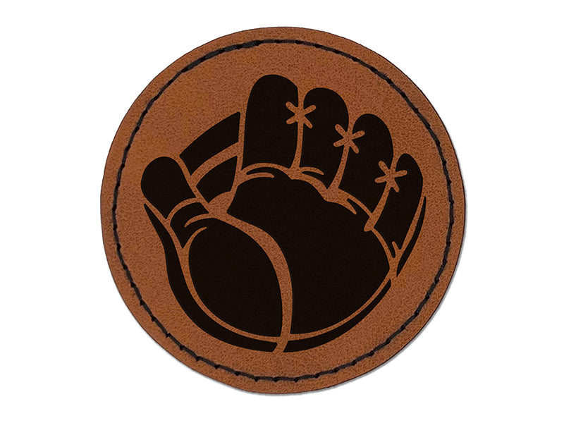 Baseball Catchers Mitt Gloves Round Iron-On Engraved Faux Leather Patch Applique - 2.5"