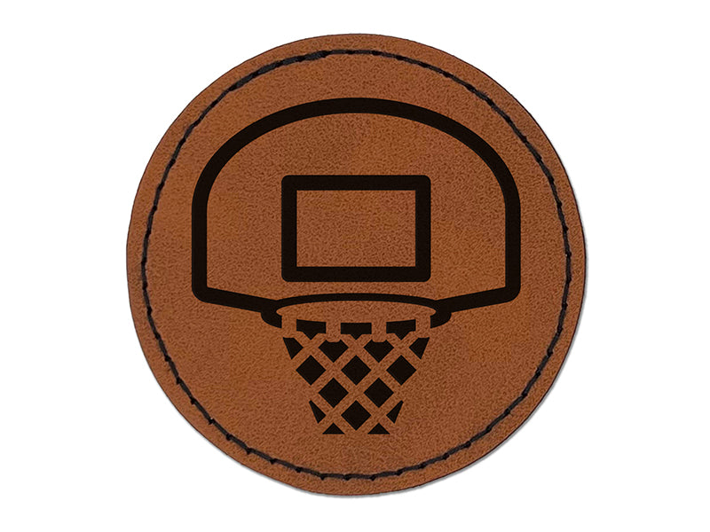 Basketball Hoop and Backboard Round Iron-On Engraved Faux Leather Patch Applique - 2.5"