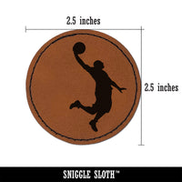 Basketball Player Slam Dunk Sports Round Iron-On Engraved Faux Leather Patch Applique - 2.5"