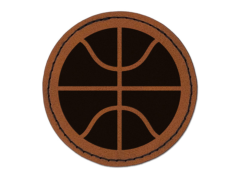 Basketball Sports Ball Round Iron-On Engraved Faux Leather Patch Applique - 2.5"