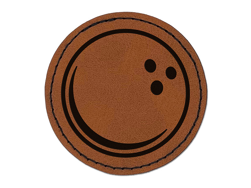 Bowling Ball Cartoon Round Iron-On Engraved Faux Leather Patch Applique - 2.5"
