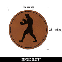 Boxer Fighter Stance with Boxing Gloves Pugilist Round Iron-On Engraved Faux Leather Patch Applique - 2.5"