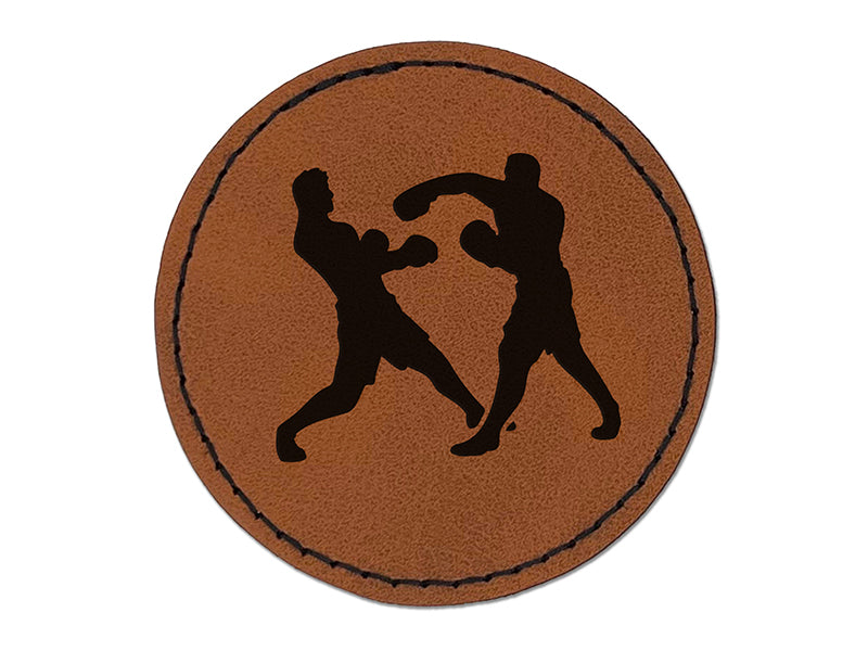 Boxers Boxing Fighting Punch Dodge Round Iron-On Engraved Faux Leather Patch Applique - 2.5"