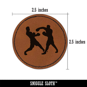 Boxers Boxing Fighting Punch Dodge Round Iron-On Engraved Faux Leather Patch Applique - 2.5"