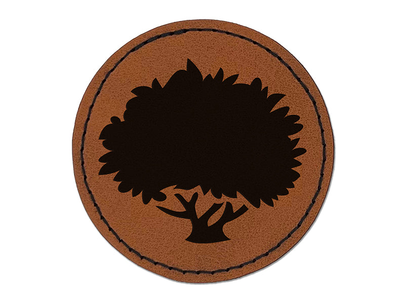Bush Shrub Garden Forest Plant Round Iron-On Engraved Faux Leather Patch Applique - 2.5"
