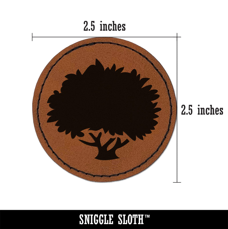 Bush Shrub Garden Forest Plant Round Iron-On Engraved Faux Leather Patch Applique - 2.5"