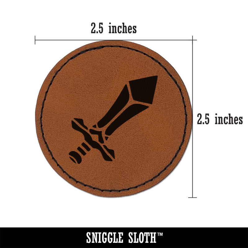 Sword Blade Fighter Fantasy Weapon Round Iron-On Engraved Faux Leather Patch Applique - 2.5"