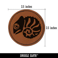 Cautiously Curled Chameleon Lizard Round Iron-On Engraved Faux Leather Patch Applique - 2.5"