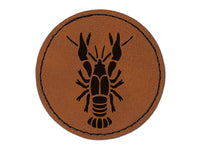 Crawdad Crayfish Mudbug Crustacean Round Iron-On Engraved Faux Leather Patch Applique - 2.5"