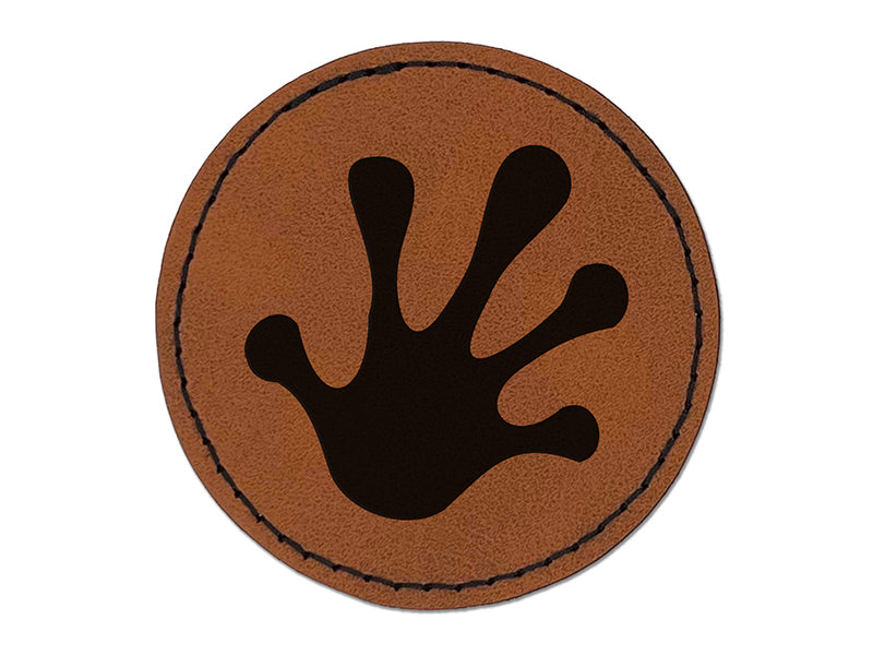 Frog Toes Footprint Round Iron-On Engraved Faux Leather Patch Applique - 2.5"