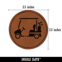 Golf Cart Caddy with Clubs Round Iron-On Engraved Faux Leather Patch Applique - 2.5"