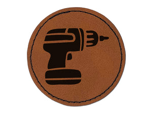 Hand Power Drill Craftsman Tool Round Iron-On Engraved Faux Leather Patch Applique - 2.5"