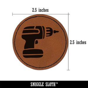 Hand Power Drill Craftsman Tool Round Iron-On Engraved Faux Leather Patch Applique - 2.5"