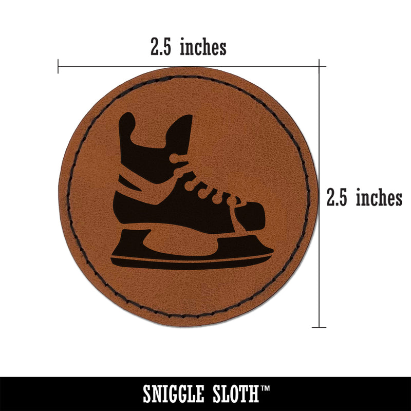 Hockey Ice Skates Skating Blades Round Iron-On Engraved Faux Leather Patch Applique - 2.5"