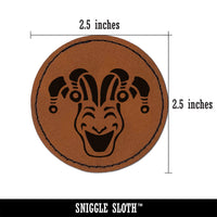 Jester Clown Joker Face Mardi Gras Round Iron-On Engraved Faux Leather Patch Applique - 2.5"