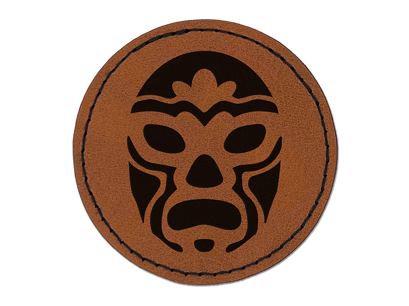 Luchador Mexican Wrestler Mask Lucha Libre Round Iron-On Engraved Faux Leather Patch Applique - 2.5"