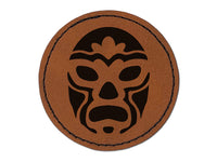 Luchador Mexican Wrestler Mask Lucha Libre Round Iron-On Engraved Faux Leather Patch Applique - 2.5"