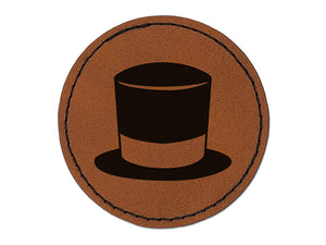 Magician Top High Hat Topper Round Iron-On Engraved Faux Leather Patch Applique - 2.5"