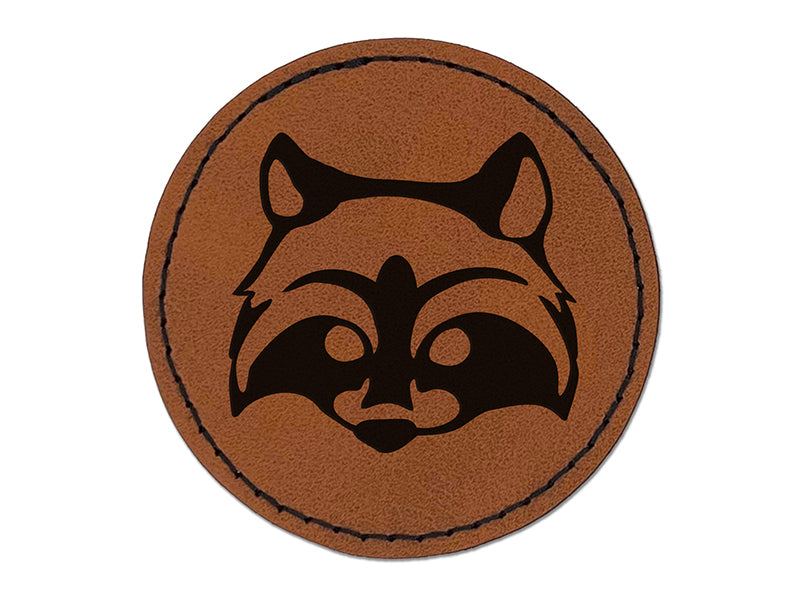 Masked Raccoon Trash Panda Head Round Iron-On Engraved Faux Leather Patch Applique - 2.5"