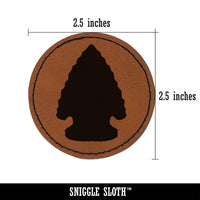 Native American Arrowhead Obsidian Stone Indian Round Iron-On Engraved Faux Leather Patch Applique - 2.5"