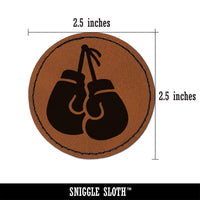 Pair of Boxing Gloves Hanging Round Iron-On Engraved Faux Leather Patch Applique - 2.5"