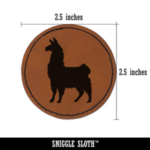 Proud Wooly Llama Standing Silhouette Round Iron-On Engraved Faux Leather Patch Applique - 2.5"