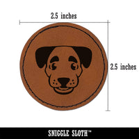 Puppy Dog with Big Eyebrows Round Iron-On Engraved Faux Leather Patch Applique - 2.5"