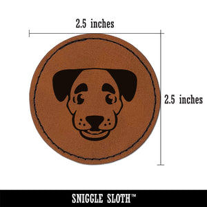 Puppy Dog with Big Eyebrows Round Iron-On Engraved Faux Leather Patch Applique - 2.5"