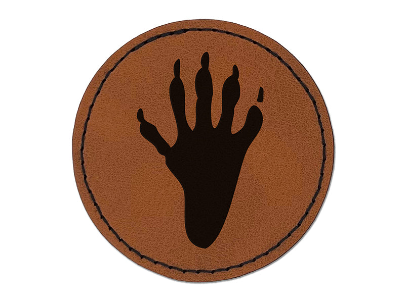 Raccoon Trash Panda Foot Print Round Iron-On Engraved Faux Leather Patch Applique - 2.5"
