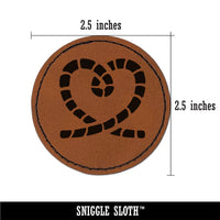 Rope Heart Twist Knot Round Iron-On Engraved Faux Leather Patch Applique - 2.5"