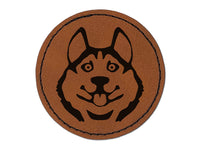 Siberian Husky Dog Face Round Iron-On Engraved Faux Leather Patch Applique - 2.5"