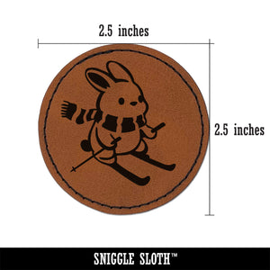 Ski Rabbit Bunny Slopes Snow Rabbit Round Iron-On Engraved Faux Leather Patch Applique - 2.5"