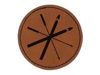 Skis and Poles Skiing Equipment and Gear Round Iron-On Engraved Faux Leather Patch Applique - 2.5"