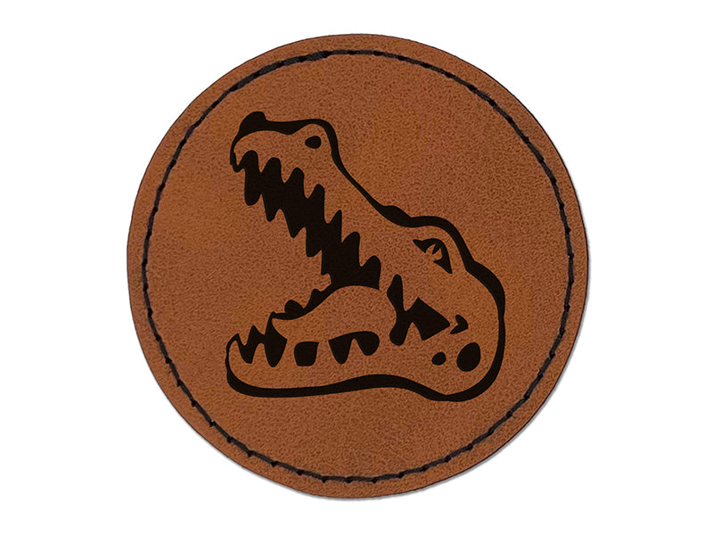 Smiling Toothy Crocodile Alligator Chomp Round Iron-On Engraved Faux Leather Patch Applique - 2.5"